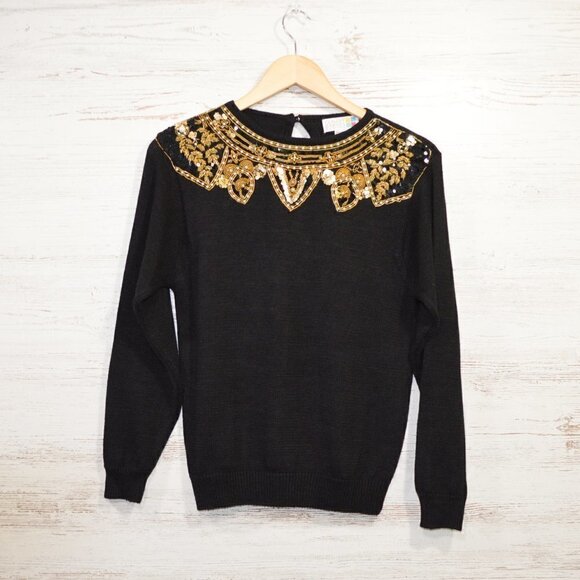 Vintage Claudia Barnes Beaded Sweater - Picture 1 of 3